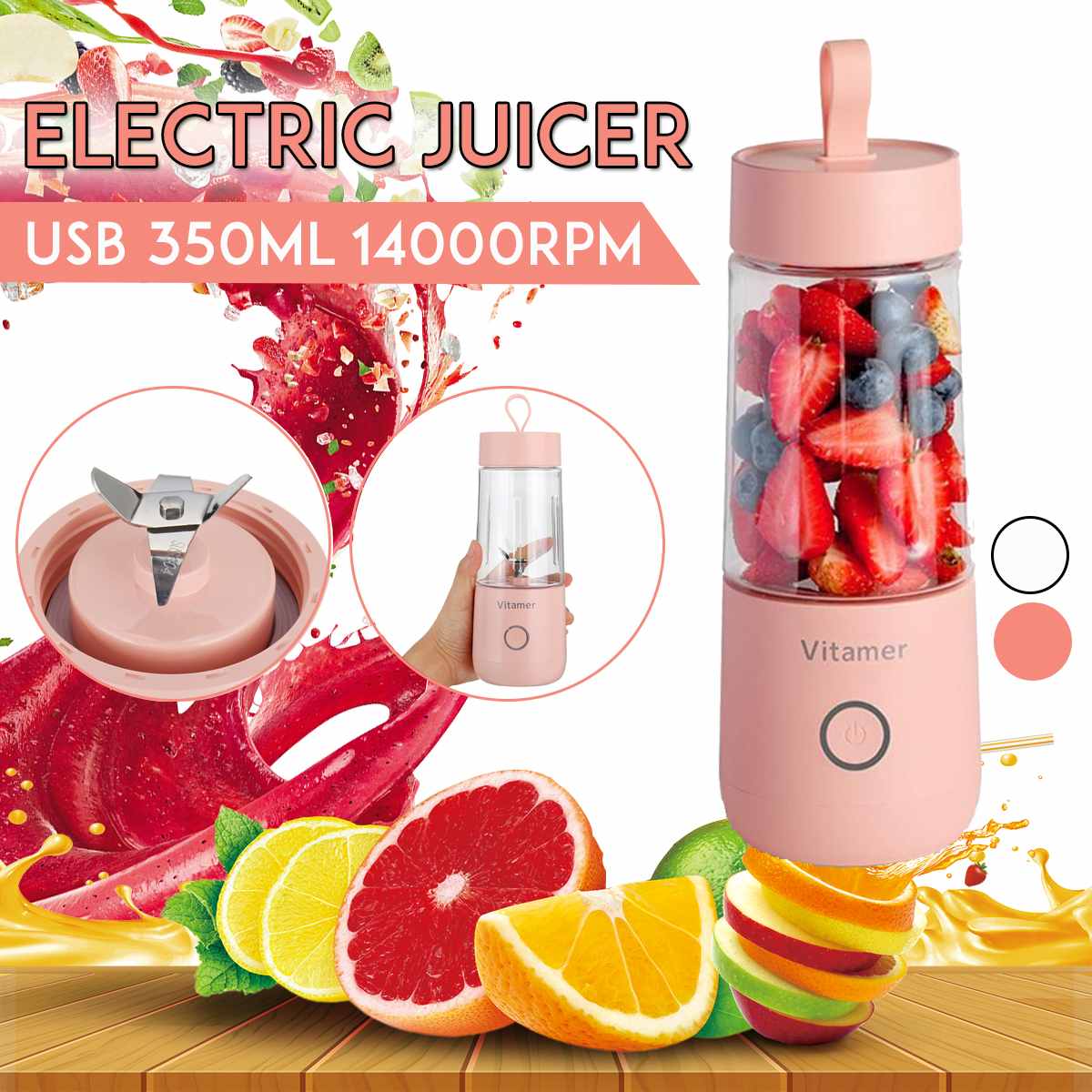 350 Portable Blender Juicer Electric USB Rechargeable Mixer Smoothie Slushy Cup Juice Blender Bottle USB Charging Kitchen Gadgets